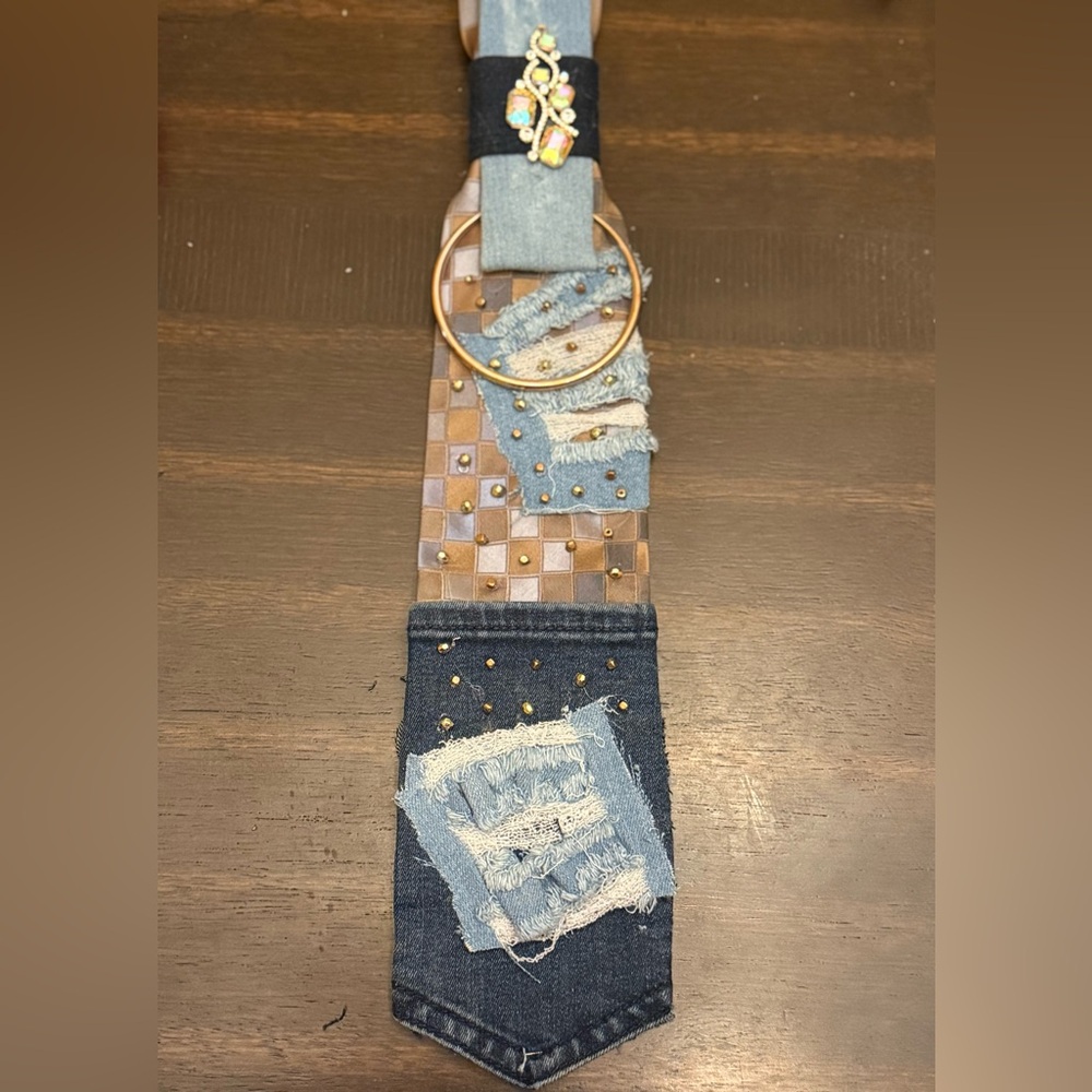Patchwork Denim And Brown Junk Tie - image 2
